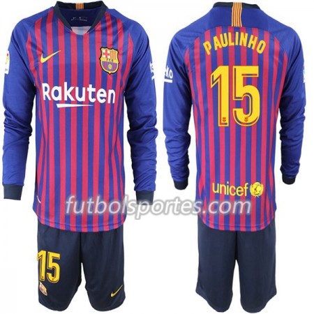 Camisetas FC Barcelona Paulinho 15 Niño Primera Equipacion 2018/2019 Manga Larga